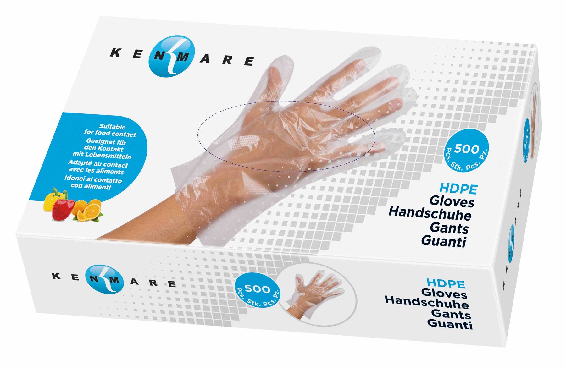 PE gloves, in dispenser, resistant to fats and oils, transparent, embo ...